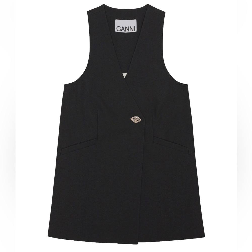 GANNI Blazer V Neck Sleeveless Mini Dress - Picture 2 of 11